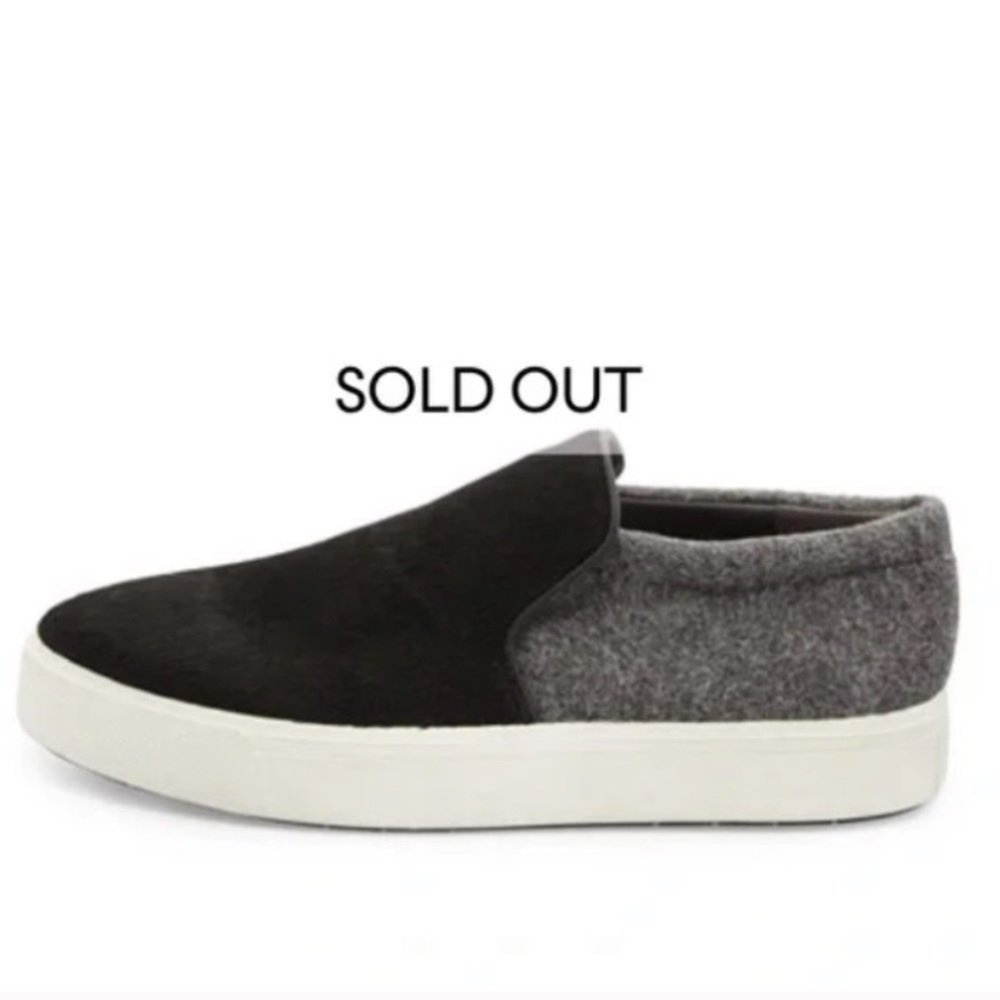 Vince Brea Sneaker Calf-Hair Wool Skate Shoe Black Gray Slip On Womens 8.5